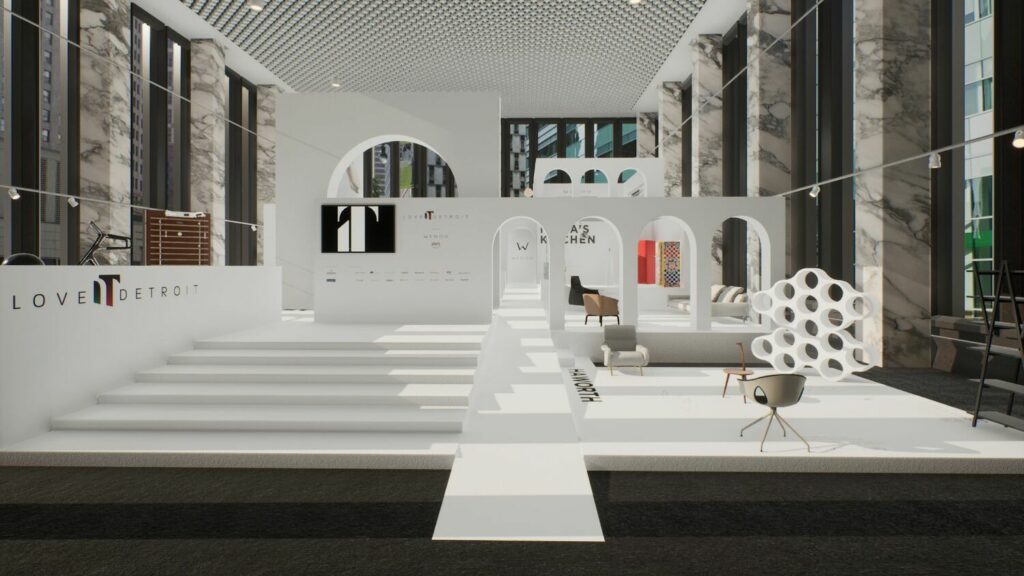 MAD Awards winner LoveItDetroit by Haworth features a modern white showroom