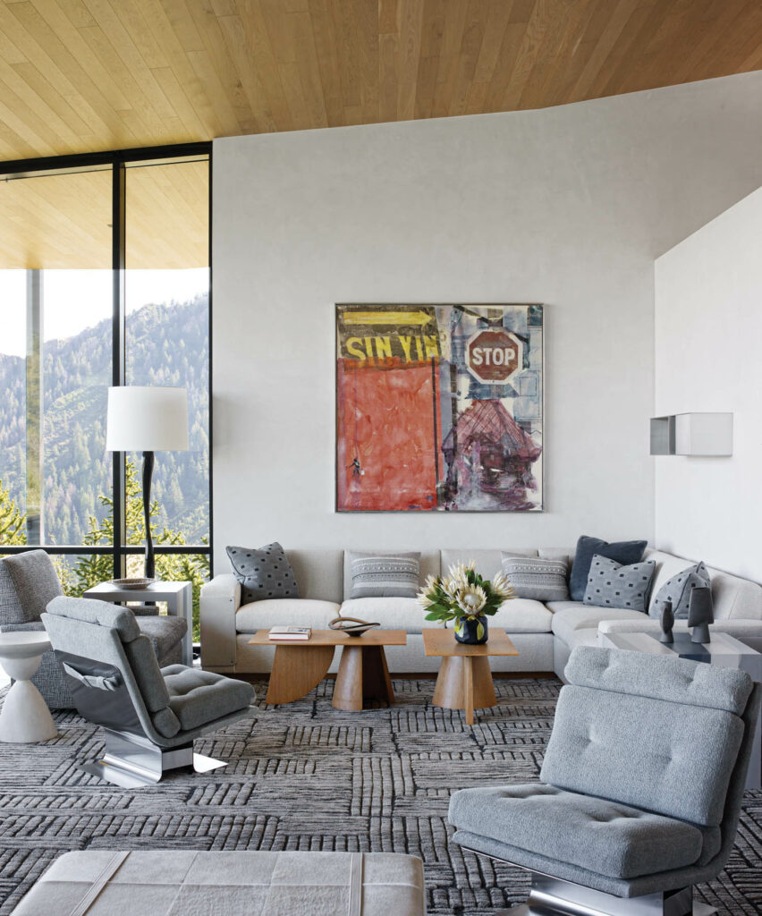 a living room with a custom sectional inside an Aspen home