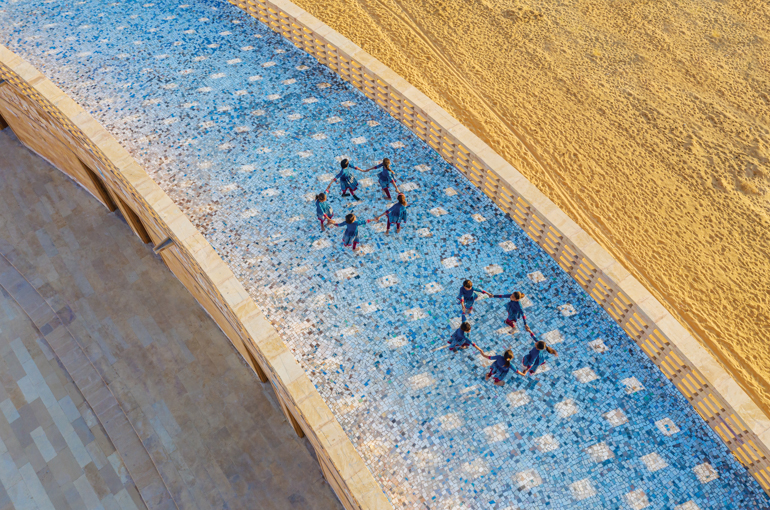 The roof of the Rajkumari Ratnavati Girls’ School is topped with mosaic tiles in hues of blue and gold
