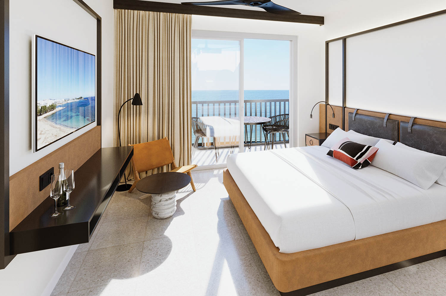 a modern bedroom with beachfront views in Hotel Riomar