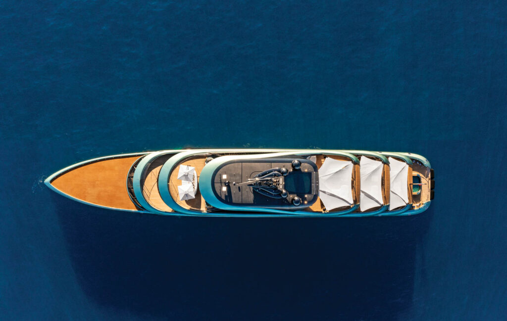 an aerial view of super yacht Kenshō