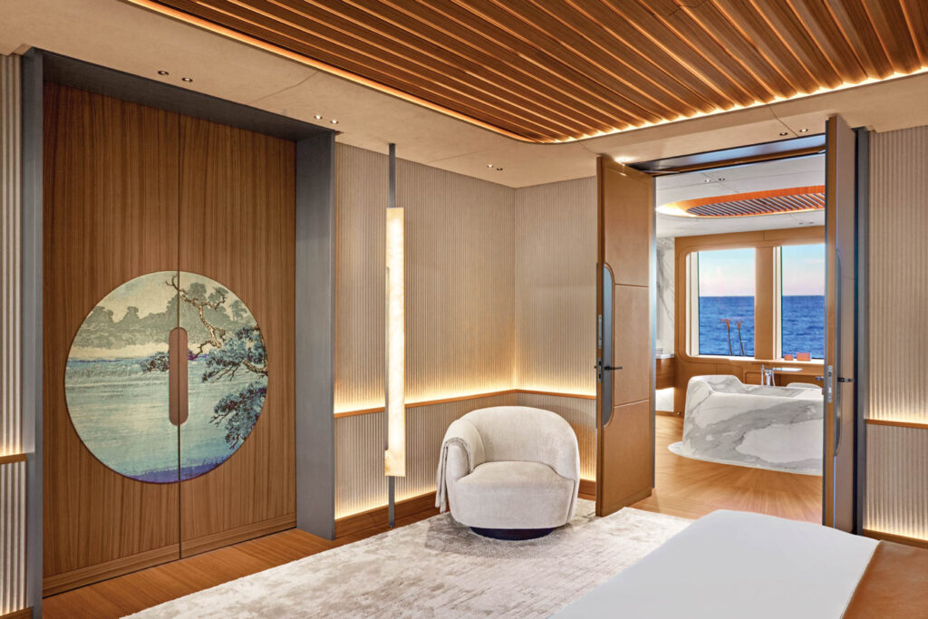 inside the entrance to the main suite in this mega yacht