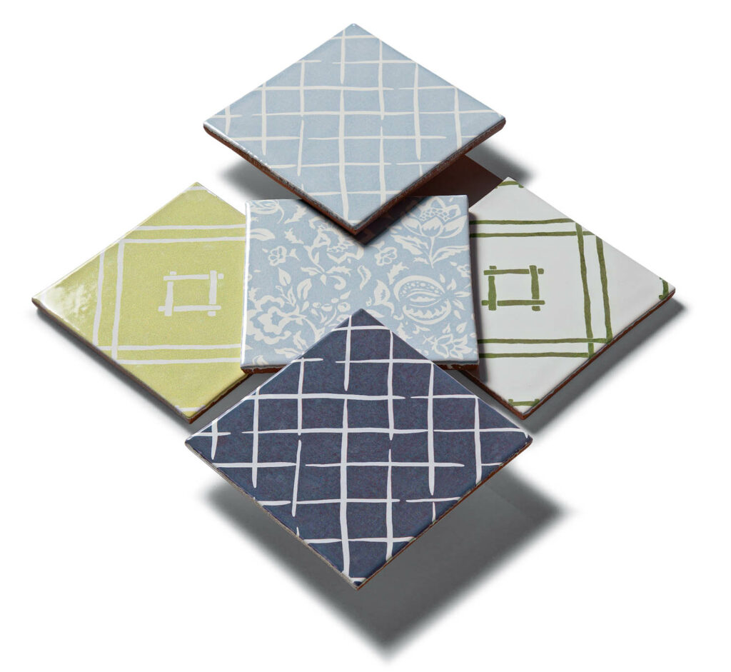 blue and green glazed terra-cotta tile designs