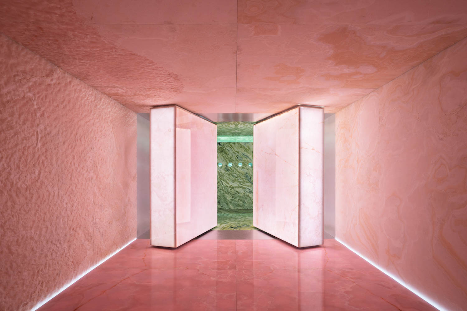 a pink stone room
