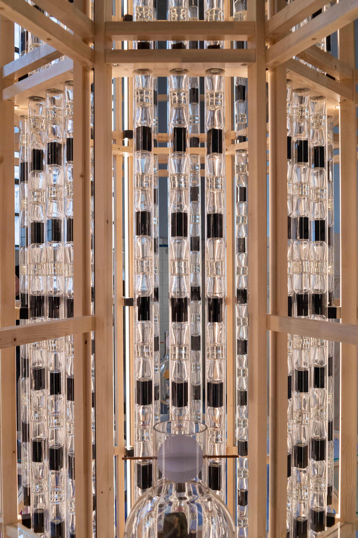 a collection of glass vials as part of an interactive scent laboratory