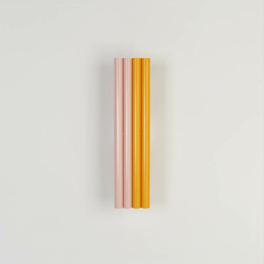 a wall lamp made of pink and orange tubes