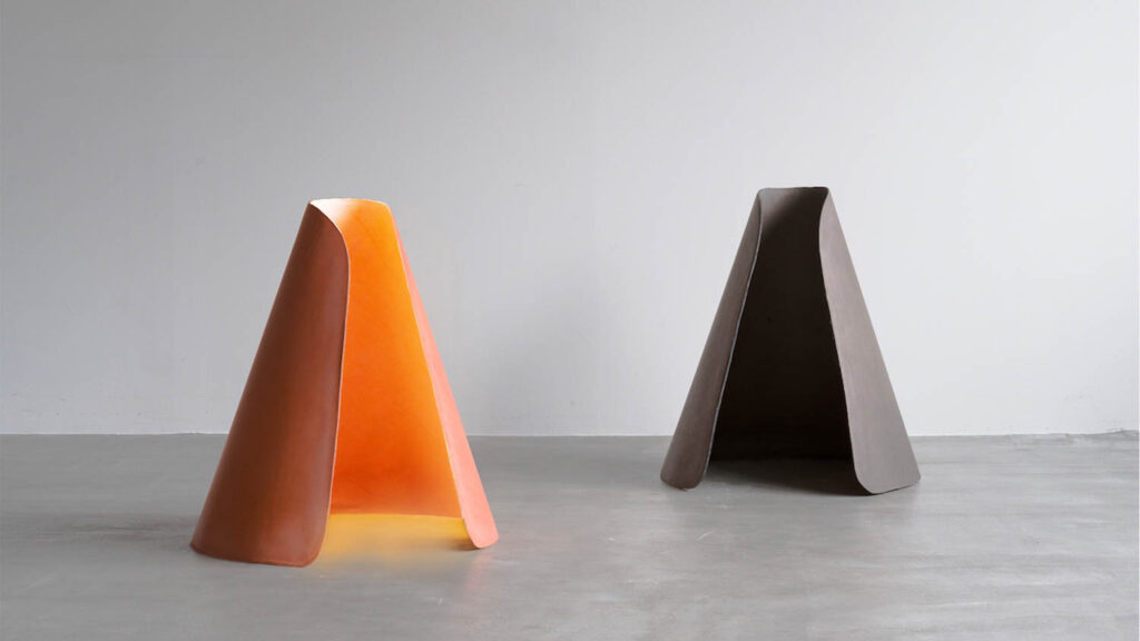 free-standing lampshades made of aluminum and leather