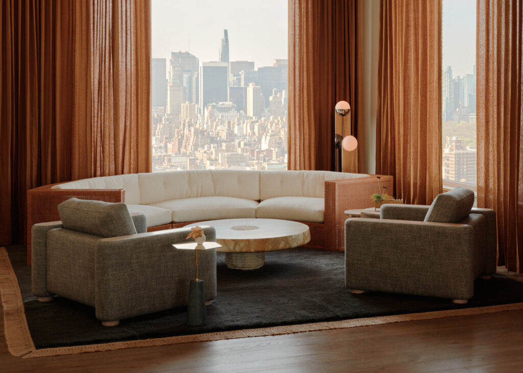 Radnor's apartment-like showroom features seating and views of the NYC skyline