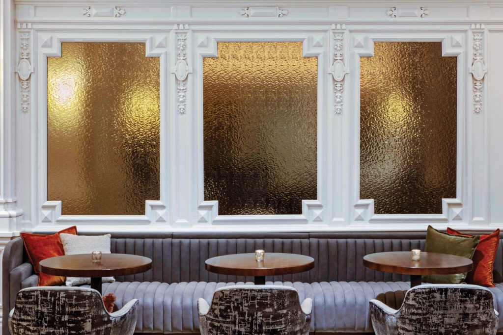 Textured amber panels in the restaurant.
