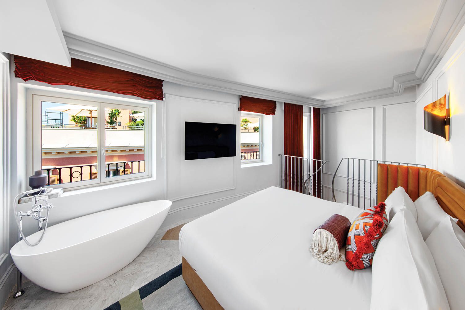 a bedroom upstairs in the duplex of the W Rome hotel