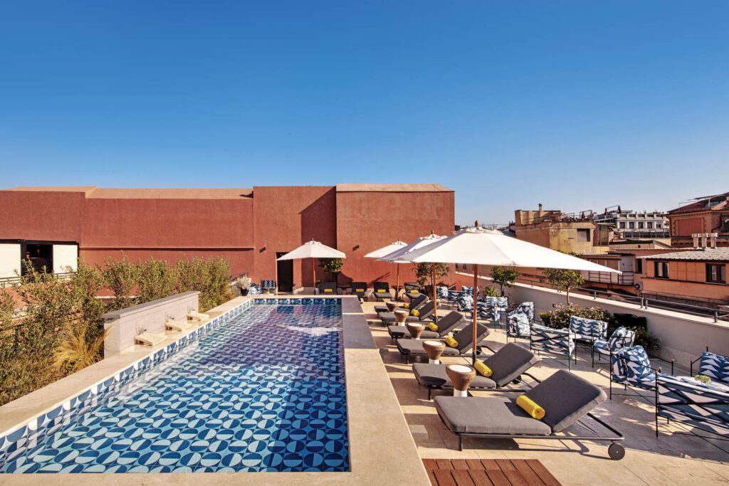 the rooftop pool at the W Rome hotel